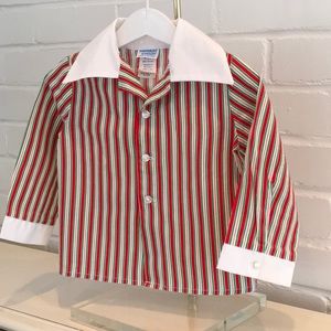 Classic Vintage Christmas Toddler Striped 100% Cotton Dress Shirt Size 2T-3T